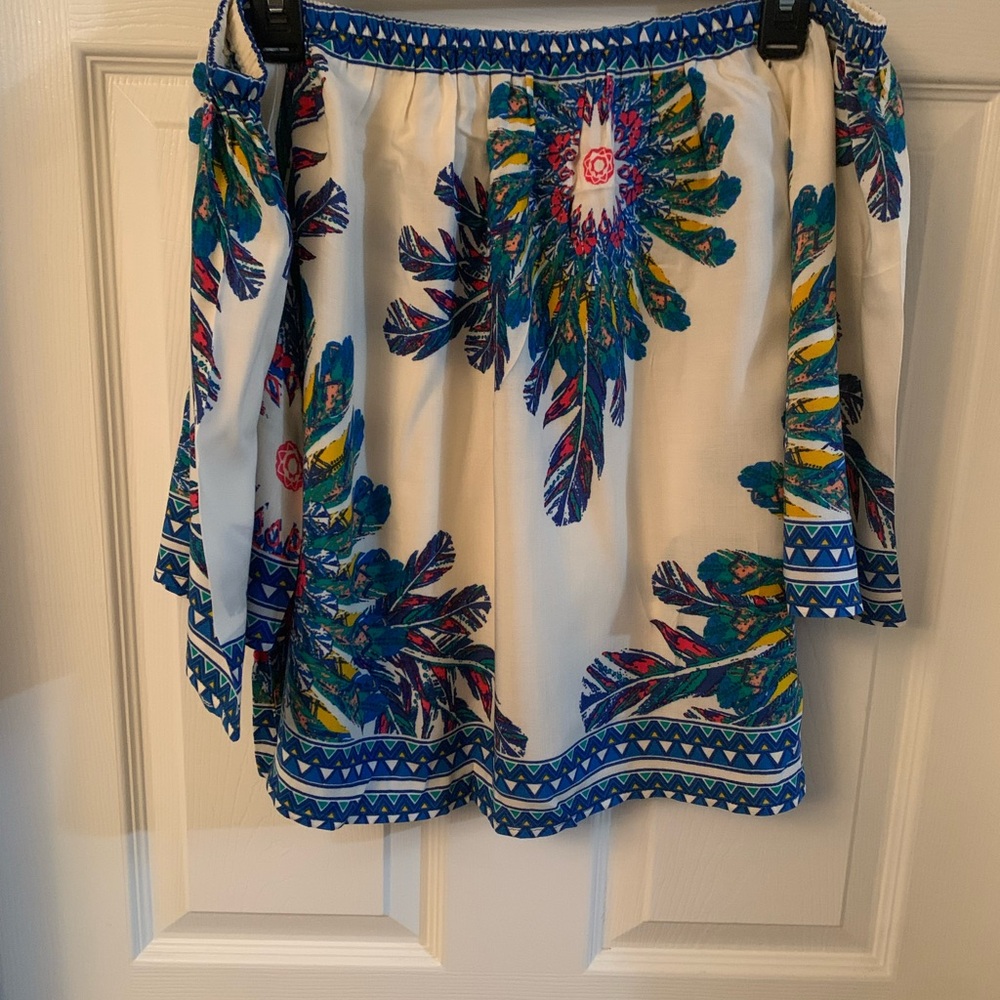 Flying Tomato White and Blue Off-Shoulder Top